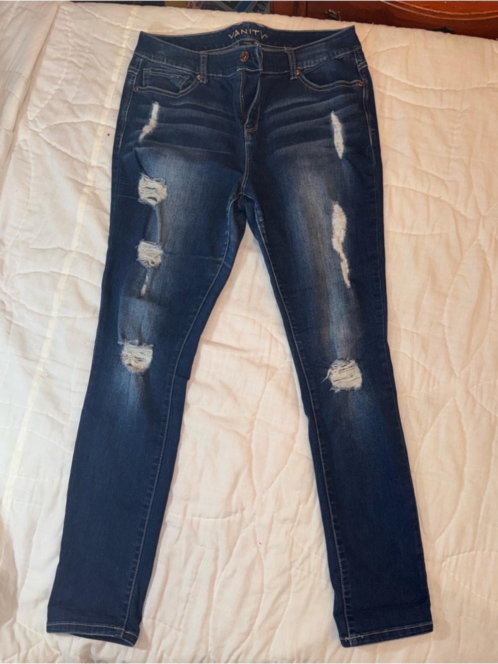 Vanity Distressed Skinny Jeans - Dark Blue Wash